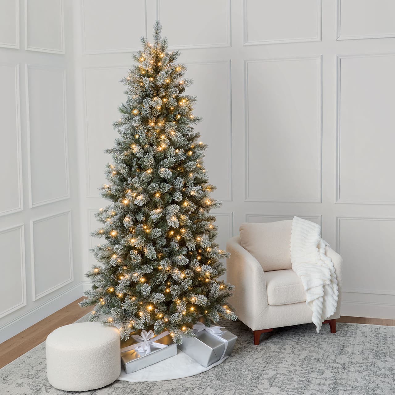 7.5ft. Pre-Lit Montreal Flocked Artifical Christmas Tree, LumaDazzle™ Color Changing Twinkle LED Lights by Ashland®